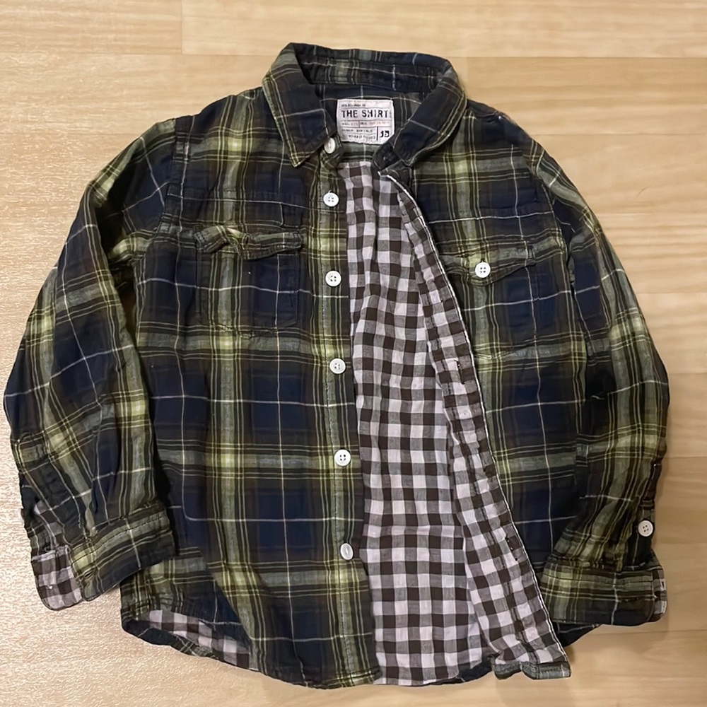 Joe’s plaid kids shirt Sz 4 olive green brown boys